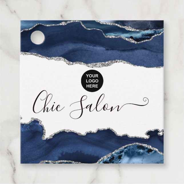 Étiquettes Cadeau Pierre précieuse Agate Navy et argent (Devant)
