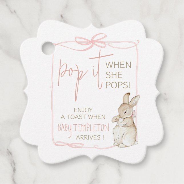 Étiquettes Cadeau Pierre rose le lapin Beatrix Baby shower fille (Devant)