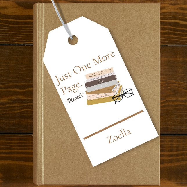 Étiquettes-cadeau Pile de livres Livre de lecture personnalisée (Just One More Page Personalized Kids Reading Bookmark Gift Tag)