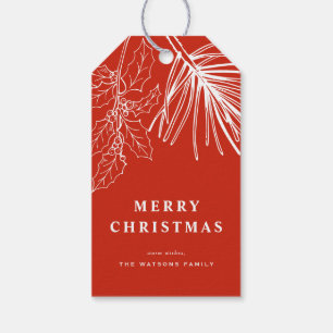 Étiquettes-cadeau Pin Blanc d'Hiver Botanique Rouge Noël