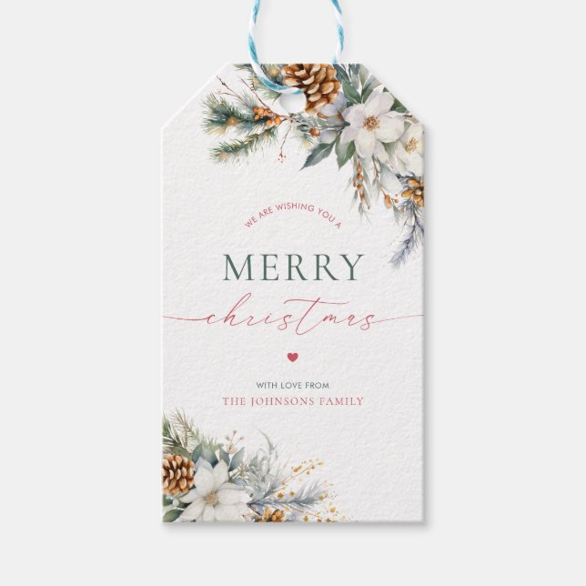 Étiquettes-cadeau Pin blanc rustique Fête de Noël (Devant)