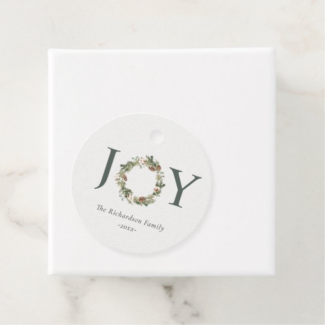 Étiquettes Cadeau Pin de coton rustique Joie Merriest Christmas Wrea (En situation)