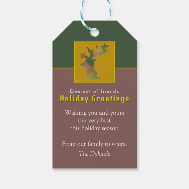 Étiquettes-cadeau Pin de rennes personnalisé Vert rouge Élégant Noël (Devant)