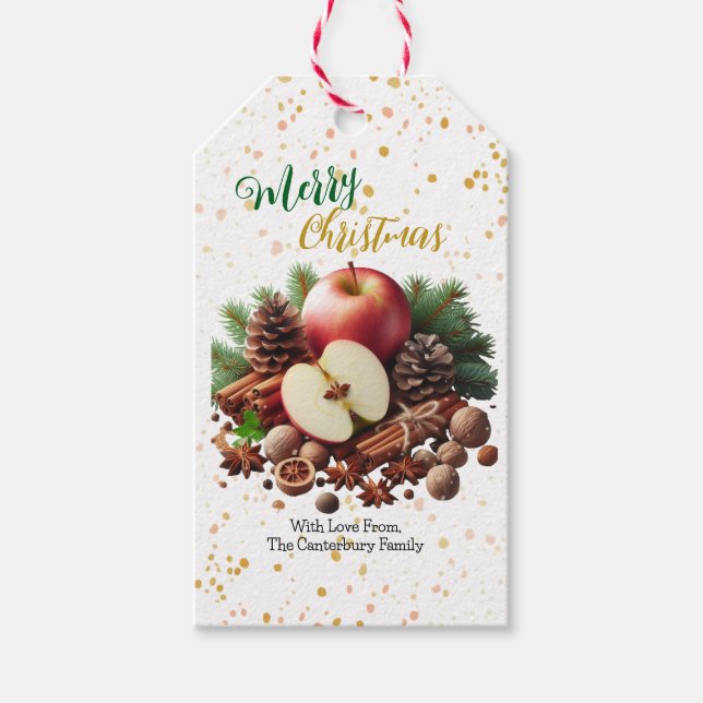 Étiquettes-cadeau Pin et Pommes de cannelle Nature Noël (Devant)
