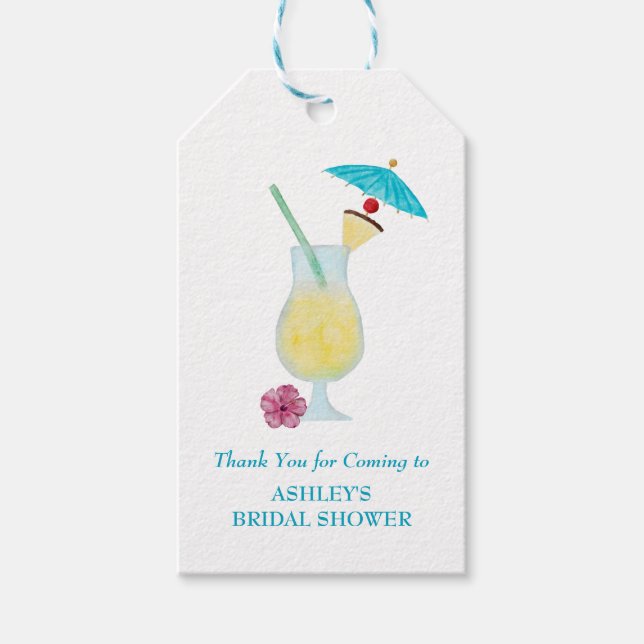 Étiquettes-cadeau Piña Colada Fête des mariées de Mariage tropical (Devant)