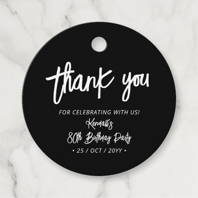 Étiquettes Cadeau Pinceau Chic Noir Script Invitation Anniversaire M (Devant)