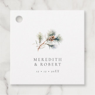 Étiquettes Cadeau Pinceau d'hiver minimaliste et Mariage de cône