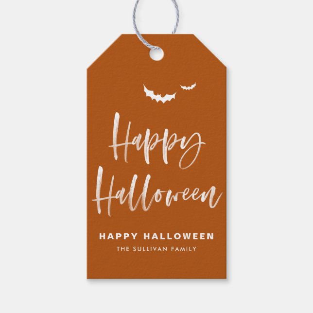 Étiquettes-cadeau Pinceau orange brûlé Bonne Halloween Calligraphie (Devant)