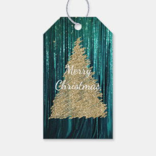 Étiquettes-cadeau Pine turquoise Vert Tinsel Or Noël Arbre