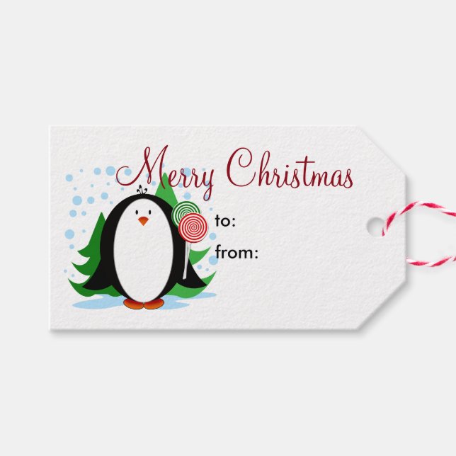Étiquettes-cadeau Pingouin de neige Joyeux Noël (Devant (Horizontal))