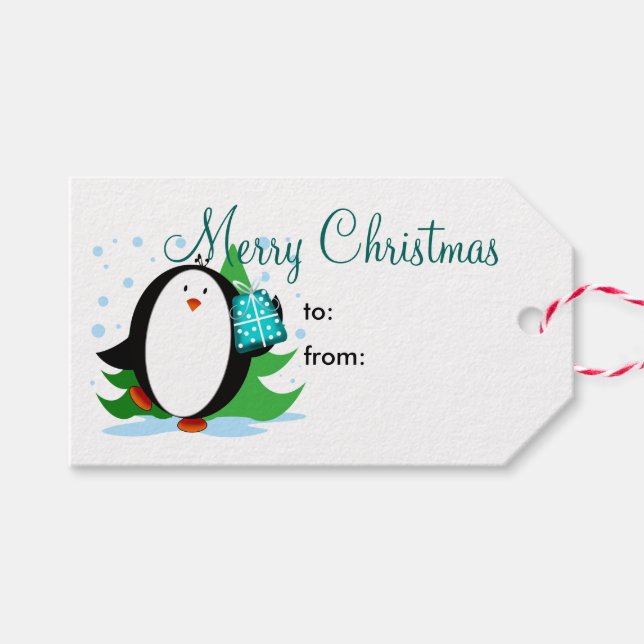 Étiquettes-cadeau Pingouin de neige Joyeux Noël (Devant (Horizontal))