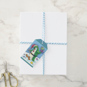 ÉTIQUETTES-CADEAU PINGOUIN DE NOËL FRAÎCHE EN VERT, VACANCES