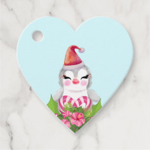 Étiquettes Cadeau Pingouin de Noël mignon à Santa Hat