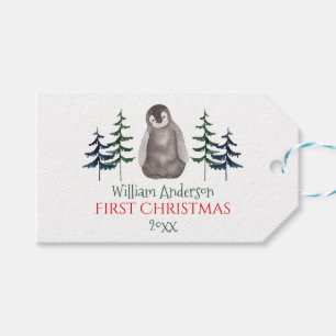 Étiquettes-cadeau Pingouin et arbre de Noël personnalisés