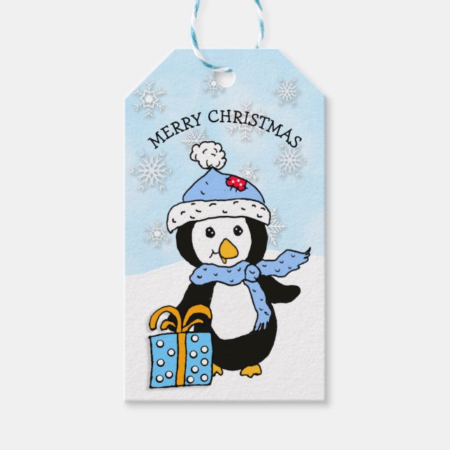 Étiquettes-cadeau Pingouin festif mignon Vacances ou cadeau de Noël (Devant)