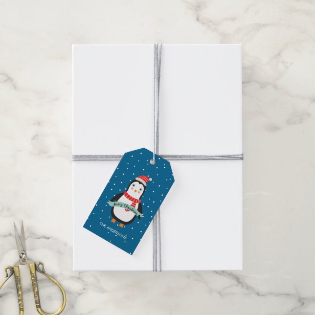 Étiquettes-cadeau Pingouin mignon customisé de "Joyeux Noël" (Avec de la ficelle)