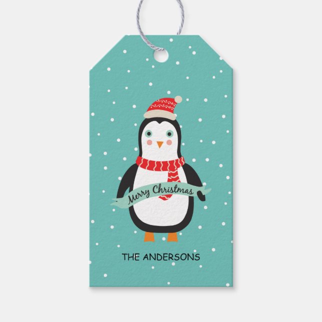 Étiquettes-cadeau Pingouin mignon customisé de "Joyeux Noël" (Devant)