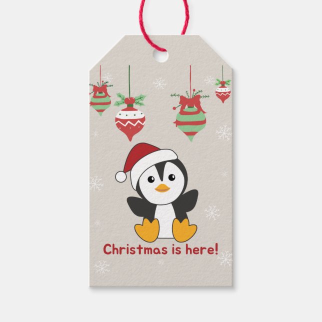 Étiquettes-cadeau Pingouin Noël Neige Hiver Animaux Penguins Gif (Devant)