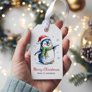 Étiquettes-cadeau Pingouin personnalisé à Noël du Chapeau de Santa