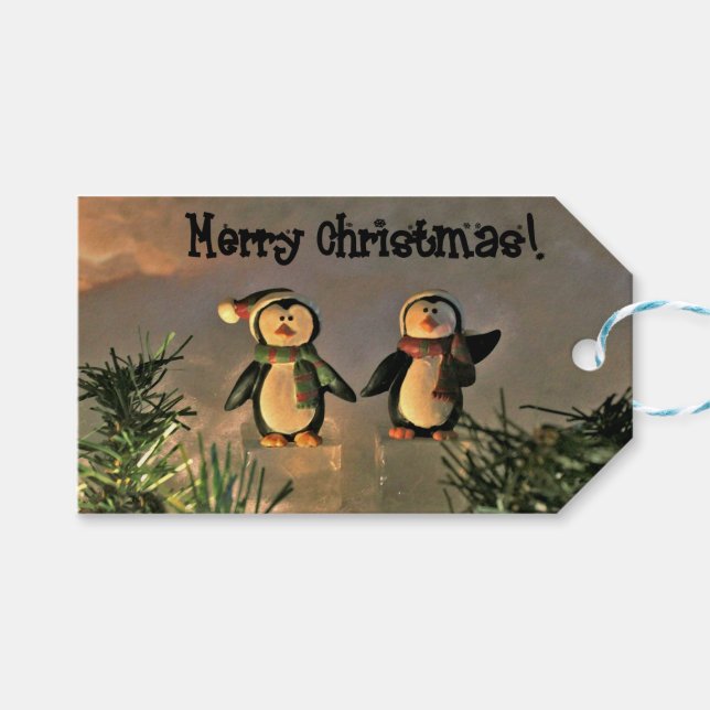 Étiquettes-cadeau Pingouins de Noël (Devant (Horizontal))