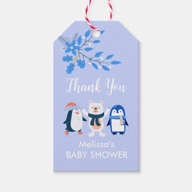 Étiquettes-cadeau Pingouins d'ours polaires bleu hiver merveilleux (Devant)
