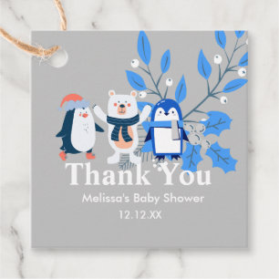 Étiquettes Cadeau Pingouins d'ours polaires bleu hiver merveilleux