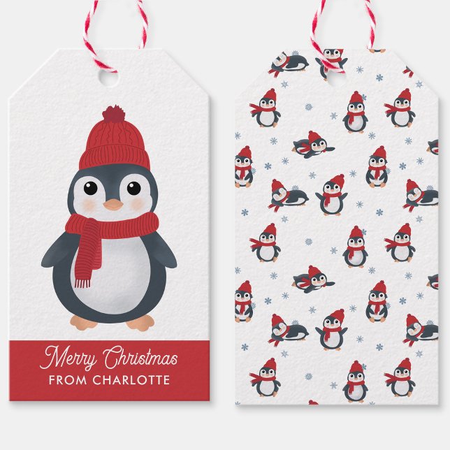Étiquettes-cadeau Pingouins mignons Oiseaux d'hiver Noël arctique (Cute Penguins Winter Birds Arctic Christmas Gift Tags)