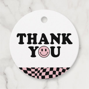 Étiquettes Cadeau Pink À damiers Preppy Smile Anniversaire Merci