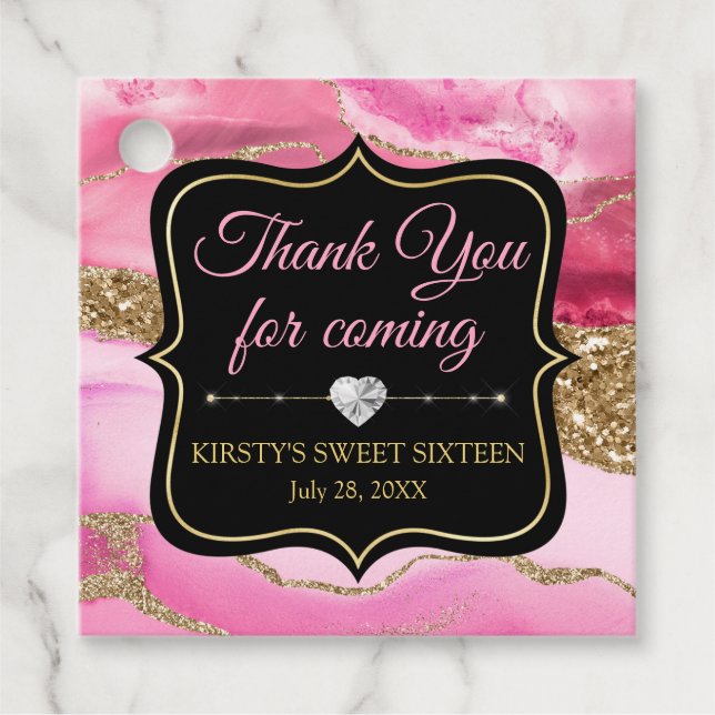 Étiquettes Cadeau Pink Agate Geode Slices et Parties scintillant or  (Devant)