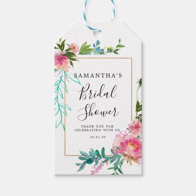 Étiquettes-cadeau Pink and Gold Floral do-it-yourself Fête des marié (Devant)