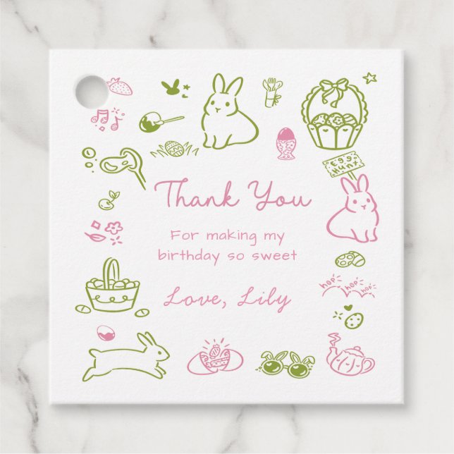 Étiquettes Cadeau Pink and Green Easter 1st Birthday Thank You (Devant)