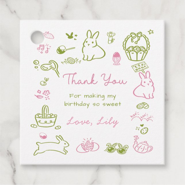 Étiquettes Cadeau Pink and Green Easter 1st Birthday Thank You (Devant)