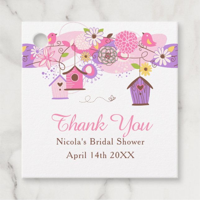 Étiquettes Cadeau Pink and Purple Floral Bird Cages Bridal Shower (Devant)