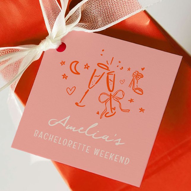 Étiquettes Cadeau Pink and Red Sketch Bachelorette Week-end Party (Pink and Red Sketch Bachelorette Weekend Party Favor Gift Tags)