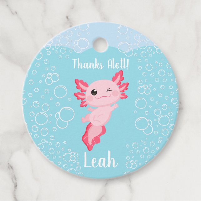 Étiquettes Cadeau Pink Axolotl fête d'anniversaire (Devant)