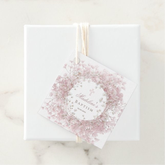 Étiquettes Cadeau pink baby's breath Baptism thank you (En situation)