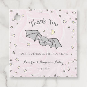 Étiquettes Cadeau Pink Batty, Etoiles & Lunes Éffrayant mignon Merci