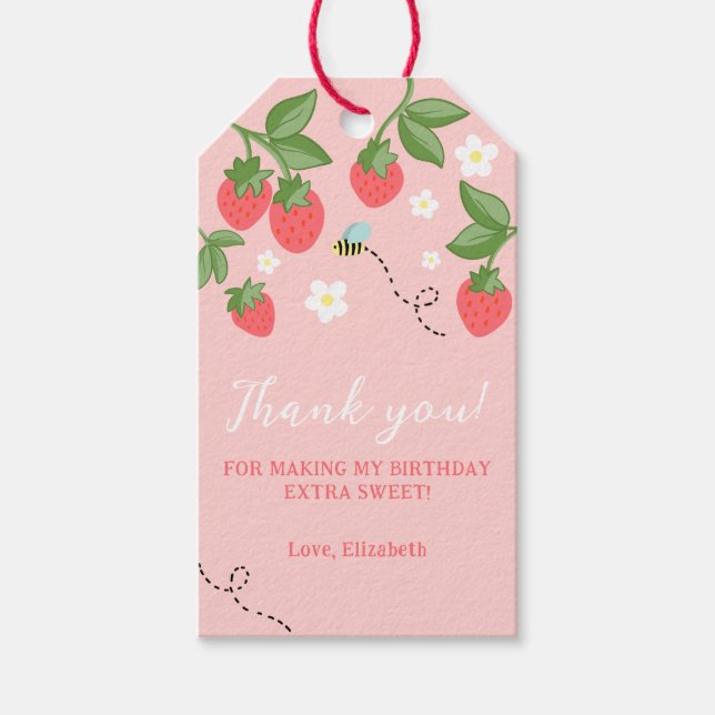 Étiquettes-cadeau Pink Berry Sweet Strawberry Birthday Favor  (Devant)