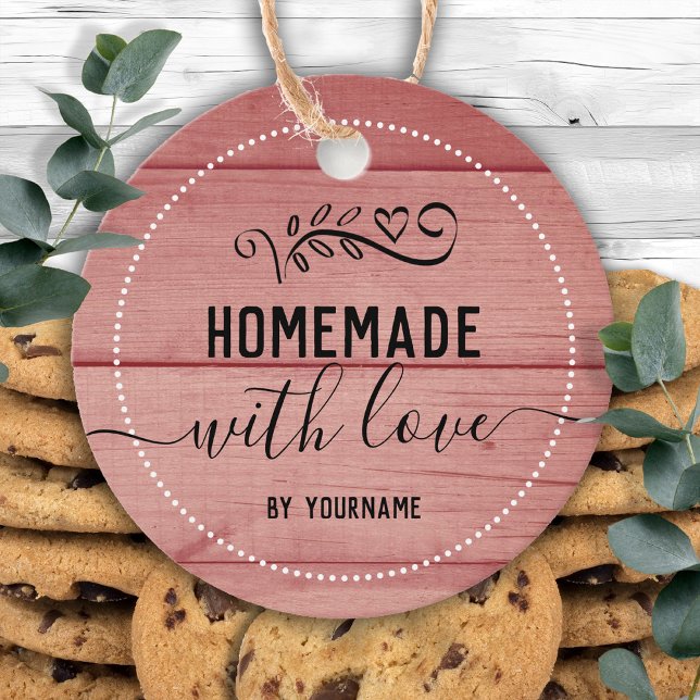 Étiquettes Cadeau Pink Bois élégant Script fait maison avec amour Af (Créateur téléchargé)