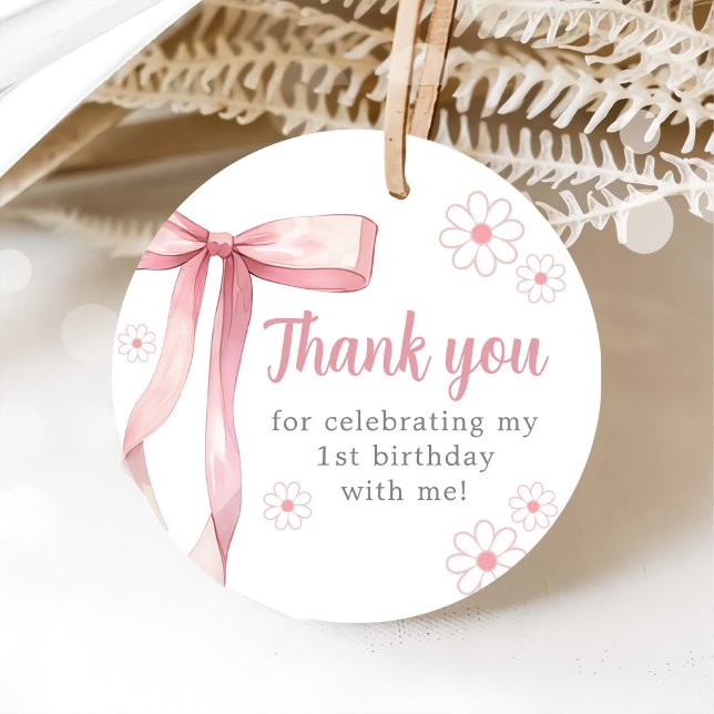 Étiquettes Cadeau Pink Bow 1er anniversaire fille (Créateur téléchargé)