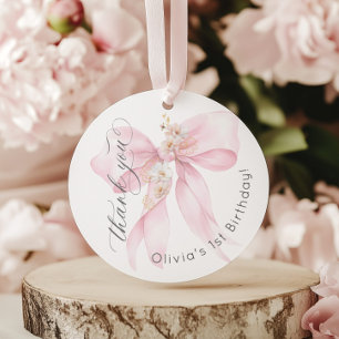 Étiquettes Cadeau Pink Bow 1ère fille Anniversaire En Merci