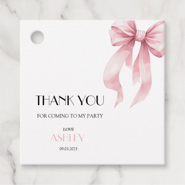 Étiquettes Cadeau Pink Bow Birthday Invitation for Girls (Devant)