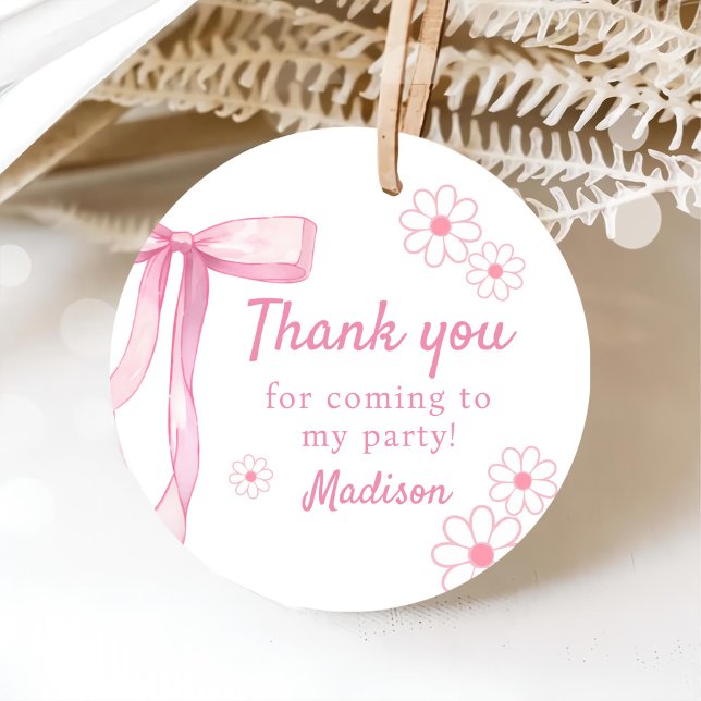 Étiquettes Cadeau Pink Bow Elegant 1er Anniversaire (Créateur téléchargé)