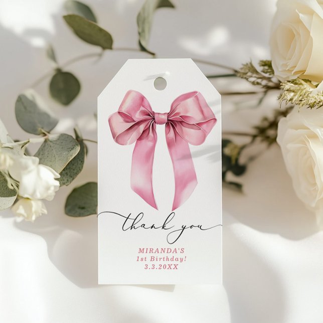 Étiquettes-cadeau Pink Bow fille fête d'anniversaire merci (Créateur téléchargé)