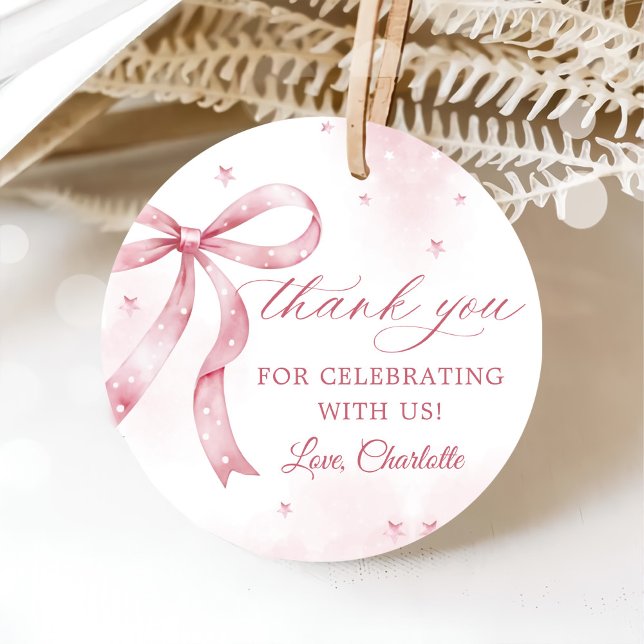 Étiquettes Cadeau Pink Bow Girl 1er anniversaire (Créateur téléchargé)