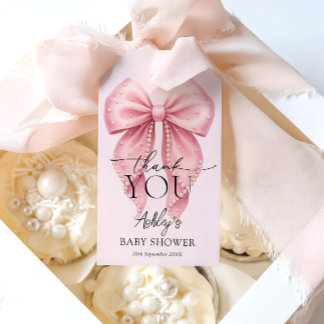 Étiquettes-cadeau Pink Bow Girl Baby Shower Thank You