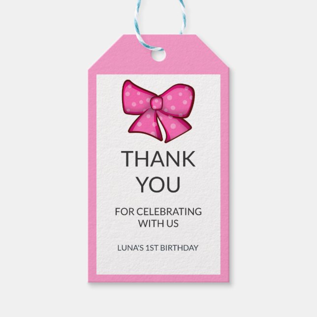 Étiquettes-cadeau Pink Bow Girl Kids 1st Birthday  (Devant)