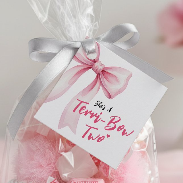 Étiquettes Cadeau Pink Bow Girls 2nd Birthday Party Terrible Two (Créateur téléchargé)
