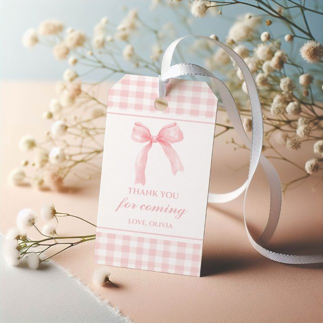 Étiquettes-cadeau Pink Bow preppy plaid baby shower merci (Créateur téléchargé)