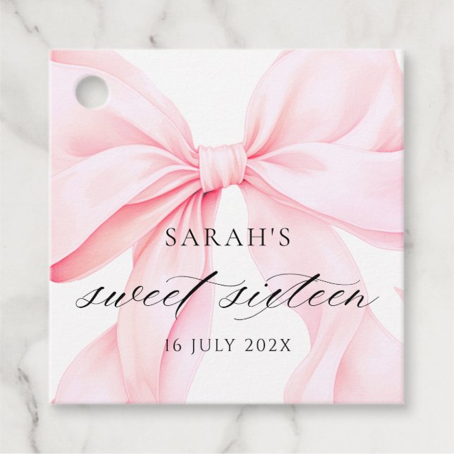 Étiquettes Cadeau Pink Bow Sweet Sixteen Birthday (Devant)